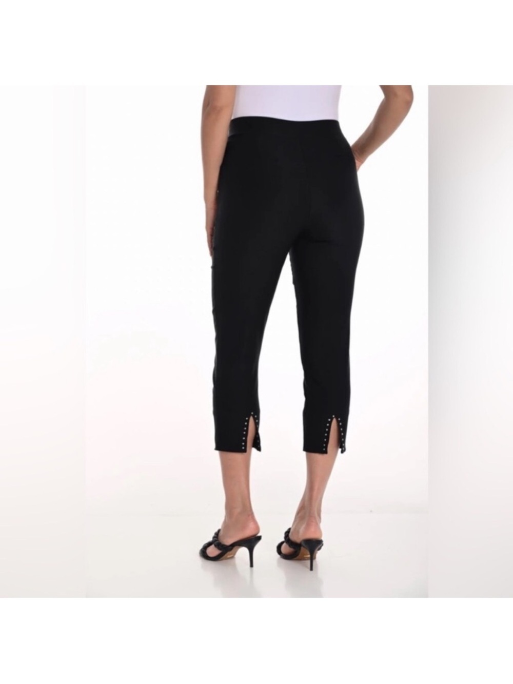 Black Cropped Stud-Trim Ponte Pants